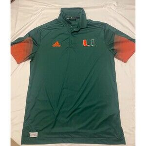 Adidas Miami Hurricanes Primeblue Polo Shirt Men's L Green Orange Sideline